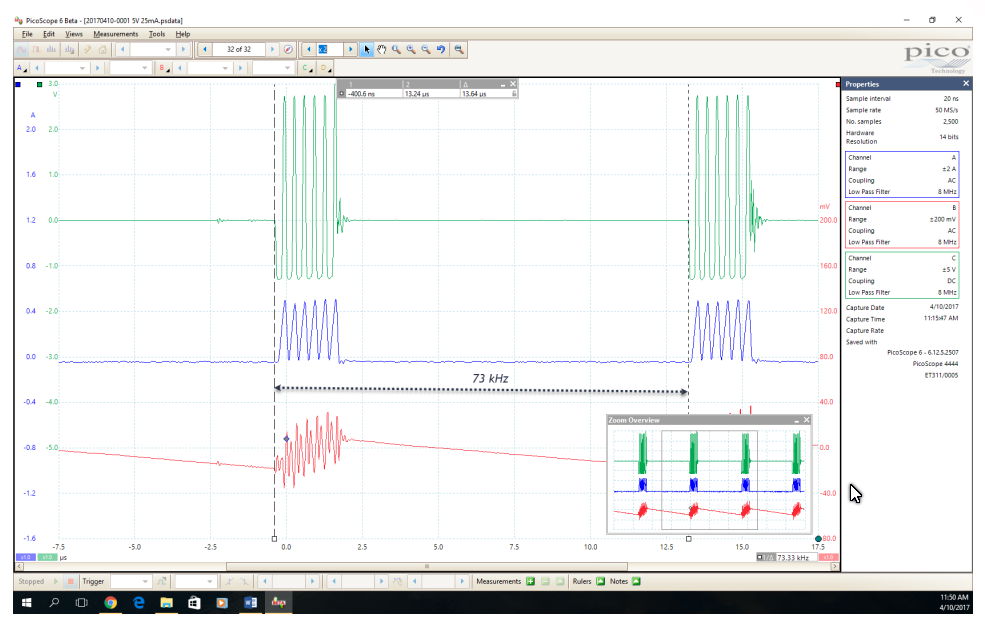 Step-down operation (Vin = 5 V, Vout = 3.4 V and Iout = 25 mA)